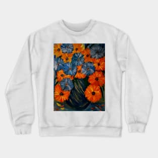 blue and orange abtsract flowers. Crewneck Sweatshirt